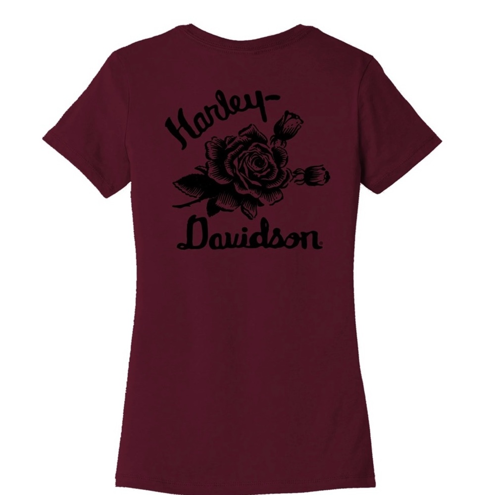 Harley-Davidson Women’s Forever Roses Back Print Tee – Red (Merlot) – Size M